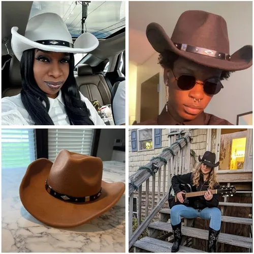 Vista 5 de GRNUS Mens Felt Western Cowboy Hat Fedora Outdoor Wide Brim Cowgirl Hat for Women