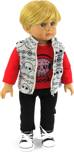 Vista 2 de American Fashion World Conjunto de chaleco y pantalones de calavera para niños de 3 piezas para muñecas de 18 pulgadas Calidad premium y diseño