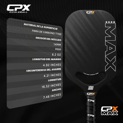 Vista 4 de CPX MAX T700 - Raqueta alargada de fibra de carbono cruda, grado profesional
