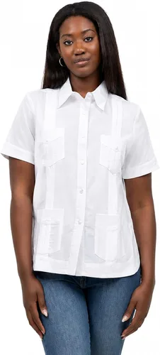Vista 9 de Mojito Collection Camisa Guayabera tradicional de manga corta para mujer 100% lino Aguamarina