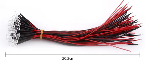 Vista 4 de Walfront Luces LED, 50 lámparas redondas precableadas blancas de 0.394 in para proyectos de ciencia y electrónica de 3/5/0.394 in, tamaños DC9-12V