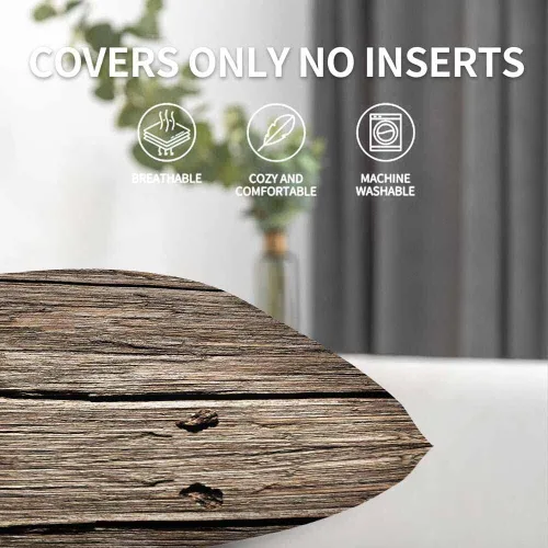 Vista 5 de Juego de 2 fundas de cojín cuadradas con textura de tablones de madera antigua, nostálgica, rústica, decorativa, para dormitorio, sala de estar