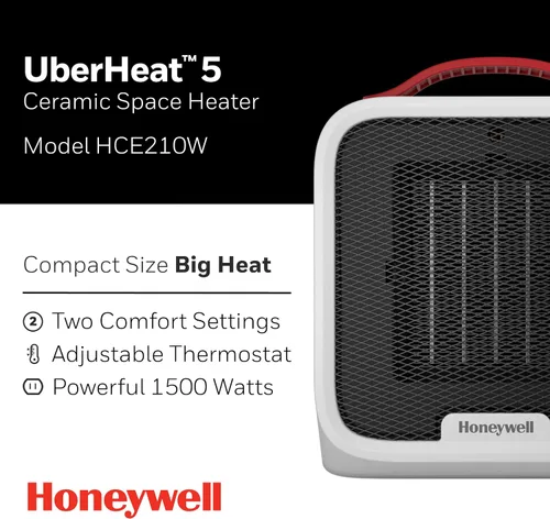 Vista 2 de Honeywell UberHeat 5 Calentador de Espacio de Cerámica para Habitaciones Pequeñas, Blanco