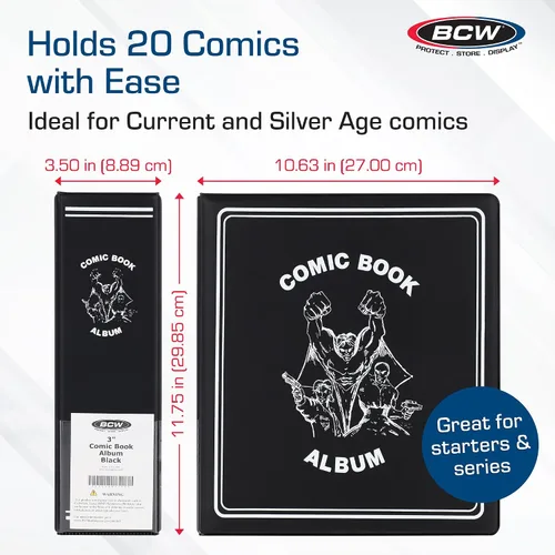 Vista 3 de BCW Carpeta de cómics de 3 pulgadas – 2 unidades Capacidad para hasta 20 cómics Se adapta a la Edad de Plata Almacenamiento de cómics
