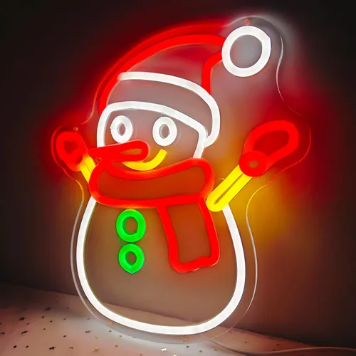 Vista 6 de Letrero de Neón de Muñeco de Nieve Navideño Regulable Letreros de Neón Navideños para Decoración de Pared Letreros de Neón LED Letrero Luminoso