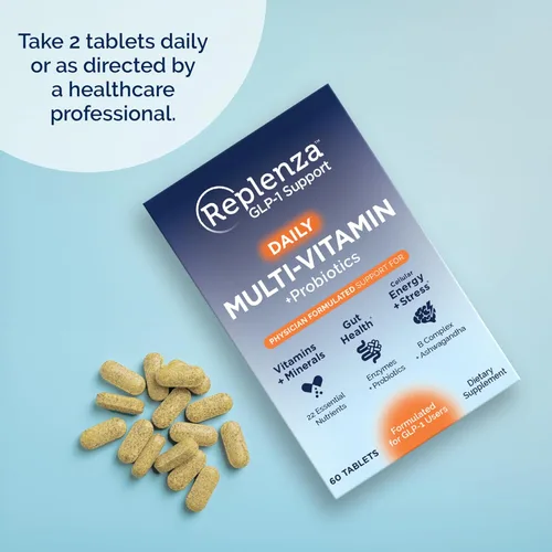 Vista 3 de Replenza Daily GLP-1 Suplemento de apoyo nutricional, vitaminas y minerales esenciales, apoyo para la salud intestinal, el estrés y la energía