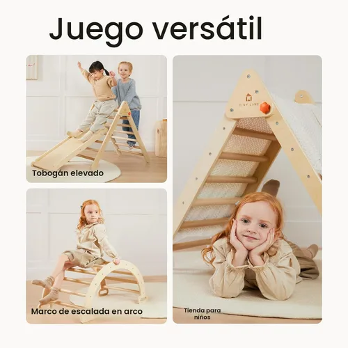 Vista 3 de Tiny Land Juego de Triángulo Pikler, Juego de Juguetes de Escalada de Triángulo Pikler Plegable 7 en 1 para Niños, Parque Infantil
