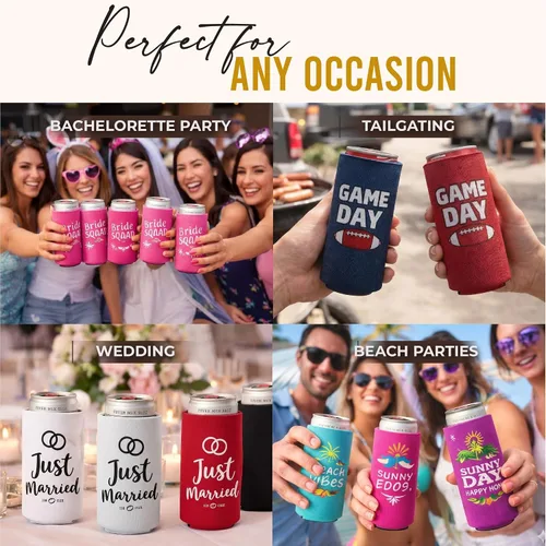 Vista 5 de Paquete de 12 fundas delgadas para enfriar latas, aislantes plegables de neopreno en blanco de 12 onzas, enfriadores de bebidas delgados para Surtido