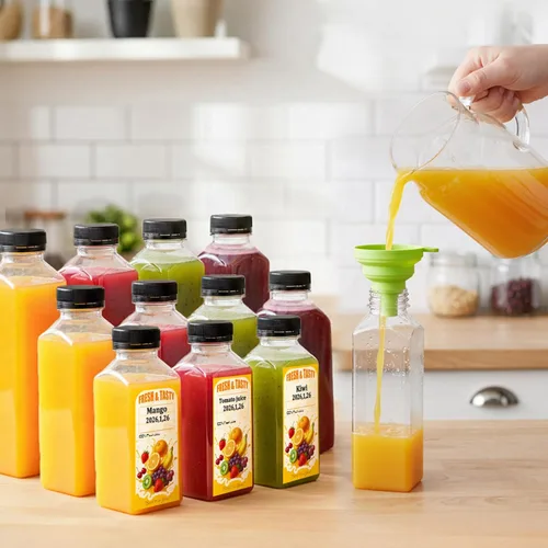 Vista 7 de 42 botellas de jugo de plástico con tapas a prueba de manipulaciones 16oz 16/12/8oz