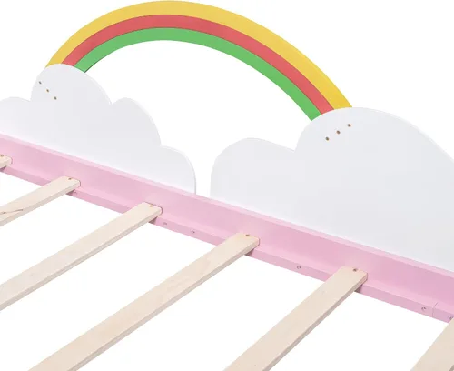 Vista 9 de Merax Cama individual con decoración de nubes y arco iris, marco de cama de madera con cajones de almacenamiento para niños