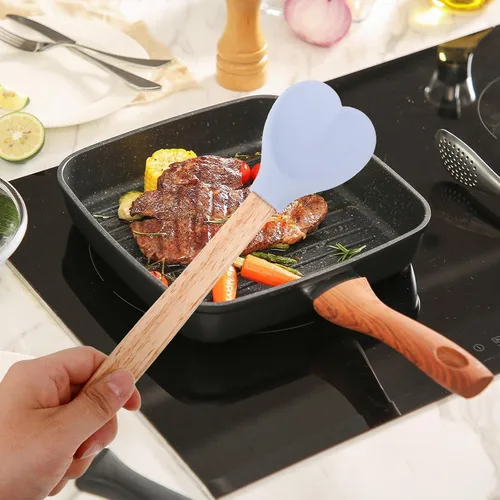 Vista 7 de Hemoton - 4 cucharas de sopa de silicona en forma de corazón de 11.02 pulgadas Juego de mezcla Cuchara de ensalada de cocina para revolver servir