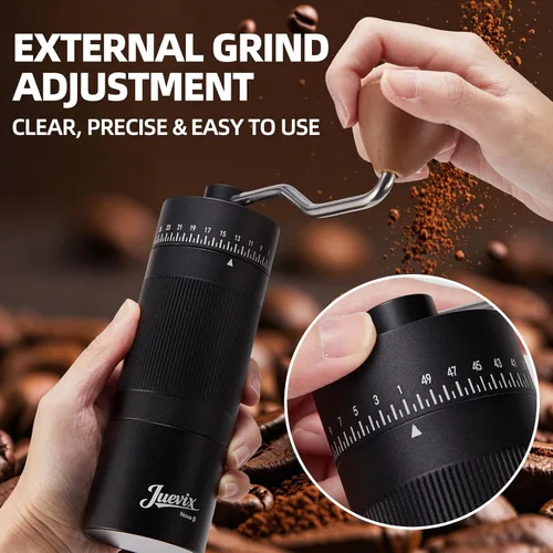Vista 3 de Molinillo de café manual con ajuste externo, rebaba cónica de acero inoxidable de seis estrellas, molinillo de mano ajustable para expreso, vertido