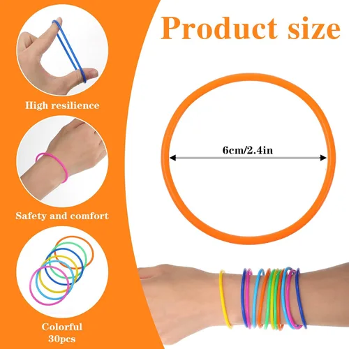 Vista 2 de 30 pulseras de gelatina, pulseras retro de neón de los años 80, pulseras de silicona colorida para adultos de los 80 recuerdos de fiesta (6 colores)