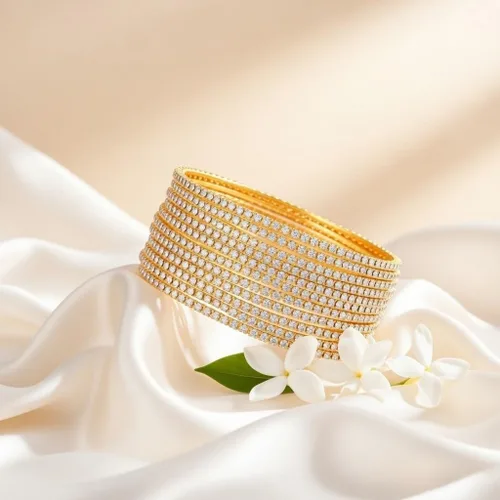 Vista 5 de Efulgenz - Brazalete con estrás indio de cristal CZ, brazalete nupcial de Bollywood para joyería de mujer Dorado