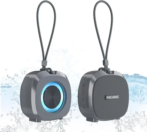 Vista 11 de PEICHENG Altavoz, pequeño altavoz portátil Bluetooth inalámbrico IPX5 impermeable para ducha, sonido estéreo fuerte, graves profundos, Azul