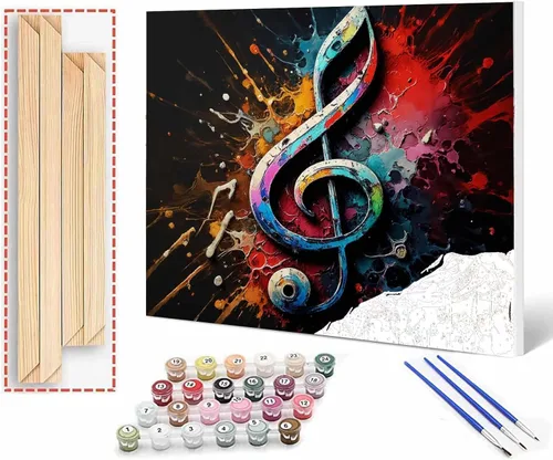 Vista 18 de Aihonmin Graffiti instrumental, paquete de 6 pinturas por números para adultos, kit de pintura musical por números, sobre lienzo para principiantes