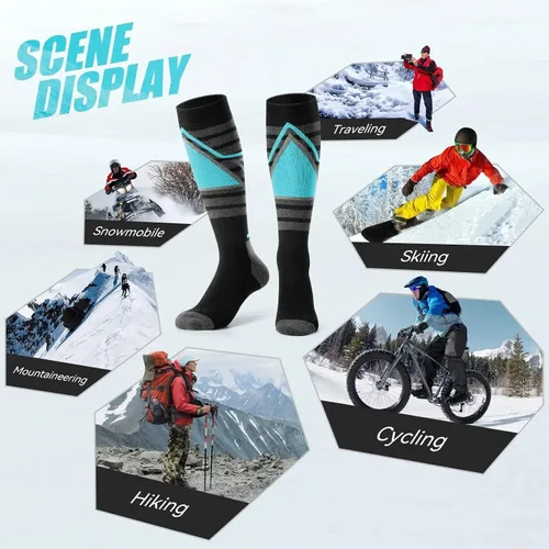 Vista 5 de MATKAO Calcetines de esquí para mujeres y hombres, snowboard, esquí, invierno, cálidos, para clima frío, al aire libre (negro, M), Negro