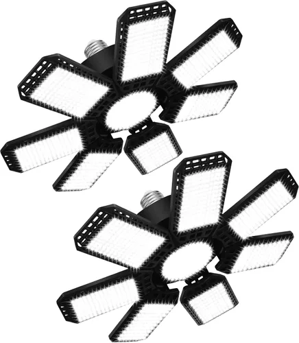 Vista 7 de Paquete de 2 luces LED para garaje, 150W 15000LM 6500K luces LED para taller, luces de garaje de techo LED con 4 paneles deformables, rosca