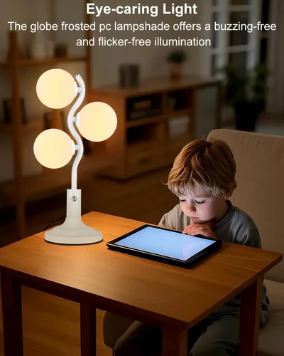 Vista 4 de Lightdot Lámpara de Mesa Globo de Mediados de Siglo Regulable Moderna de 3 Luces Blanca Lámpara de Escritorio 3000K Blanco Cálido Lámpara de Mesita