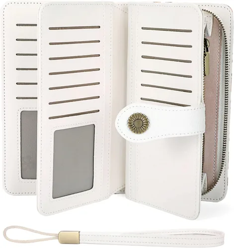 Vista 29 de FALAN MULE Cartera de cuero para mujer, de gran capacidad, bifold, con bloqueo RFID, tarjetero con bolsillo para monedas con cremallera Aa-negro.