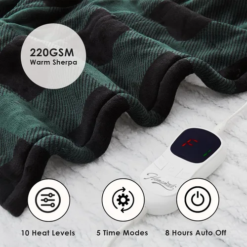 Vista 6 de Homemate Manta eléctrica térmica de 50 x 60 pulgadas, manta térmica de franela ultra suave y acogedora con 10 niveles de calor rápidos, 8 horas