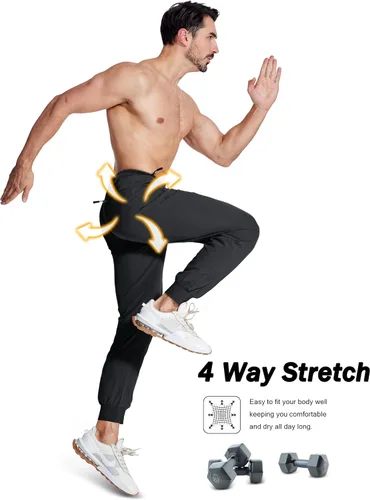 Vista 6 de MAGCOMSEN Pantalones deportivos para hombre con bolsillos con cremallera, pantalones deportivos ligeros para senderismo, correr, entrenamiento