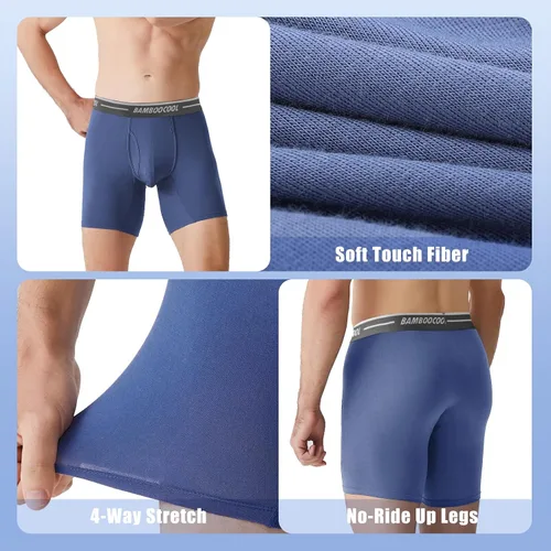 Vista 5 de BAMBOO COOL Calzoncillos tipo bóxer para hombre, paquete de 4 unidades, ropa interior suave y transpirable de viscosa de bambú para hombres