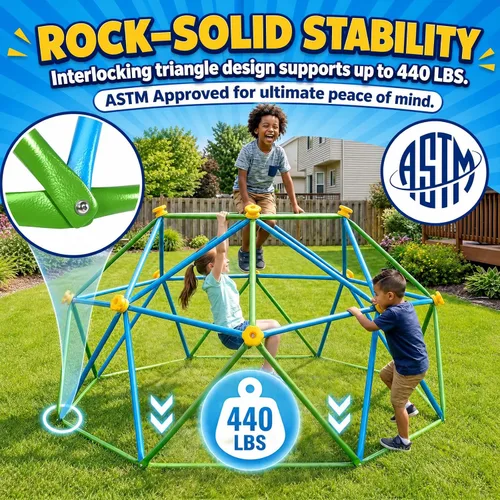 Vista 6 de Gardenature Domo de escalada de 6 pies para niños de 3 a 8 años, gimnasio de selva para interiores y exteriores, escalador de cúpula geométrica que
