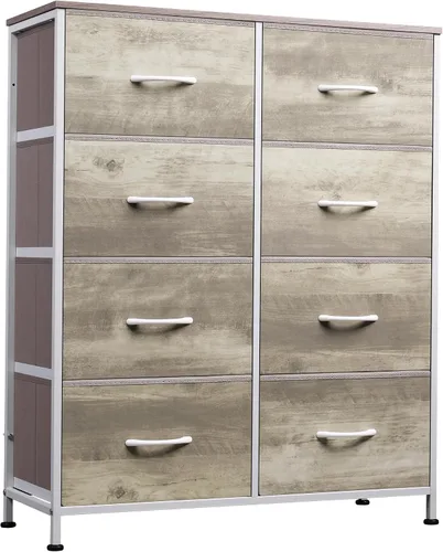 Vista 10 de WLIVE Torre de almacenamiento de tocador de 8 cajones de tela beige Bouclé para dormitorio