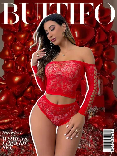 Vista 5 de Buitifo Conjunto de lencería para mujer, body de red de dos piezas