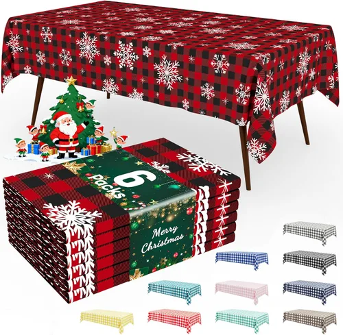 Vista 80 de Smiry Paquete de 3 Manteles Desechables de Cuadros Gingham Color Caqui - 54" x 72" Mantel de Plástico de Servicio Pesado, Cubiertas de Mesa
