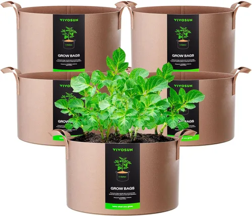 Vista 24 de VIVOSUN - Paquete de 5, 1 galón, bolsas para cultivar de tela no tejida gruesa resistente con asas Negro