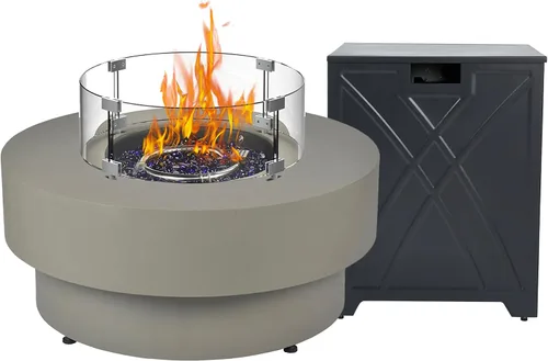 Vista 12 de Fogata de propano para exteriores de 32 pulgadas con cubierta de tanque de 20 libras, fogatas de propano de 50,000 BTU para patio exterior con tapa