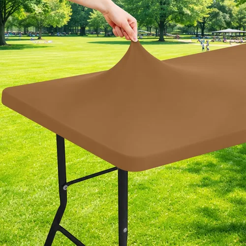 Vista 23 de Moosfor Mantel rectangular de elastano de 4 pies, manteles elásticos ajustables para pícnic, funda elástica y lavable para mesa de patio para Azul