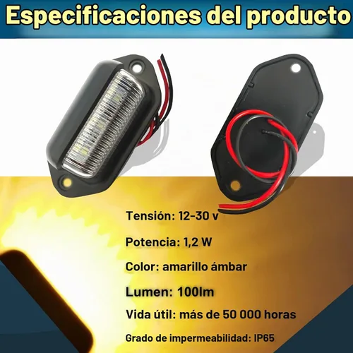 Vista 3 de 2 luces LED ámbar amarillas para placa de matrícula, 12V-24V DC impermeable 6-SMD lámpara de placa de matrícula luz trasera, para camión SUV