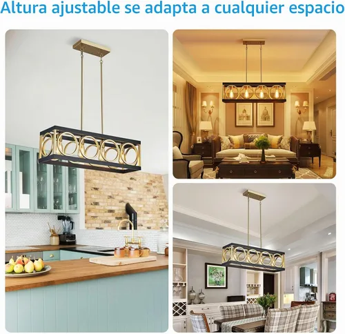 Vista 6 de XINGQI Lámpara de araña rectangular moderna, iluminación de isla de cocina de granja, accesorio de luz colgante industrial rústico de 4 luces