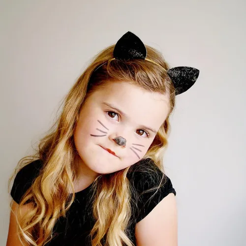 Vista 4 de Merroyal - Diadema de orejas de gato con brillantina para Halloween, elegante disfraz de gato para mujer