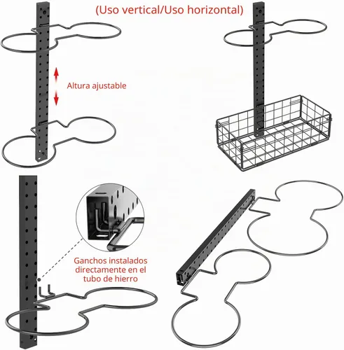 Vista 9 de Estante de baloncesto de 8 niveles desmontable montado en la pared, soporte vertical/horizontal para fútbol, sostiene 14 pelotas, soporte de fútbol