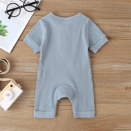 Vista 112 de Mameluco unisex de manga corta para bebé recién nacido, con botones, de una pieza, ropa de color sólido