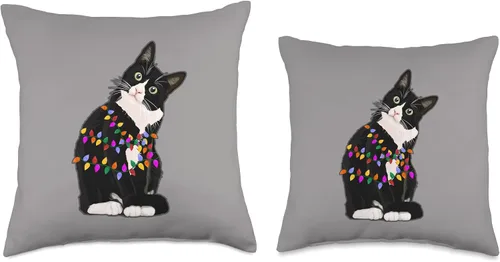 Vista 3 de Christmas Cat Cuties Funnies Almohada de esmoquin con luces enredadas de Navidad, diseño de gatito, 15.7 x 15.7 in, multicolor