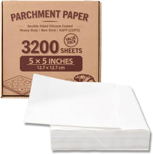 Vista 21 de Cuadrados pequeños de pergamino precortados a granel de 5 x 5, 3200 hojas, sin blanquear, antiadherentes, para envoltorios de dulces, papel de Marrón