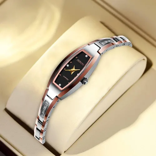 Vista 2 de JSDUN Reloj de cuarzo de lujo con forma cuadrada de diamante para mujer correa de acero de tungsteno impermeable juego de regalo