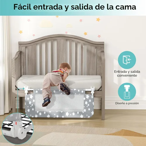 Vista 2 de NUTIKAS Protector de barandilla de cuna para niños pequeños - 35.4" Barandillas de cama para niños pequeños convertibles con protector lateral