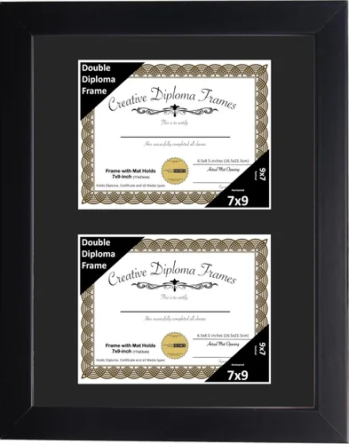 Vista 66 de Creative Picture Frames Marco de diploma doble clásico negro de 6 x 8 pulgadas con vidrio negro y colgador de pared instalado