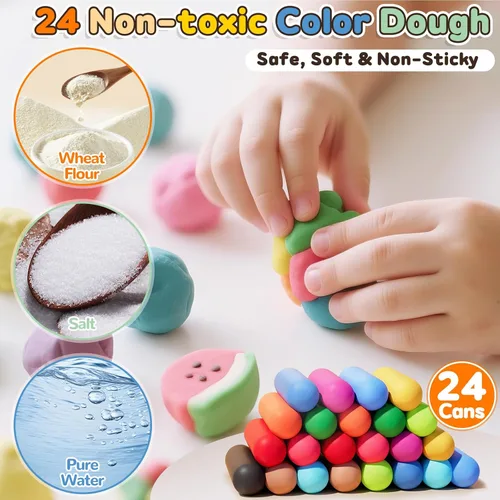 Vista 5 de Crelloci Juego de 4 en 1 de plastilina de colores para cocina, máquina de creación de helado, fideos, hamburguesas y pastel, juguetes de modelado