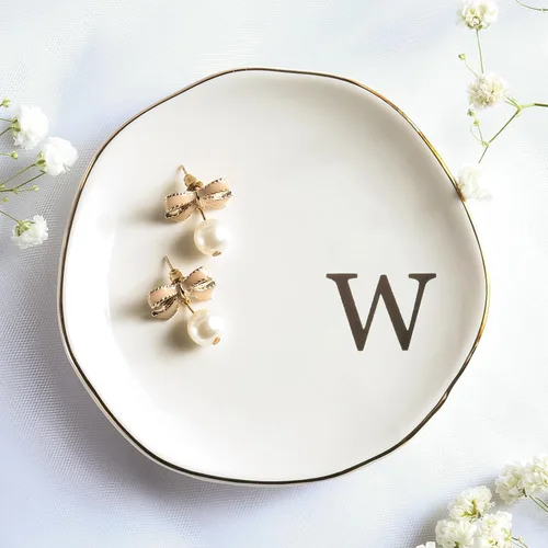 Vista 22 de Bandeja de Cerámica para Joyas, Plato para Anillos, Personalizada con Monograma S, Regalos de Compromiso y Boda, para Cumpleaños, Día de la Madre