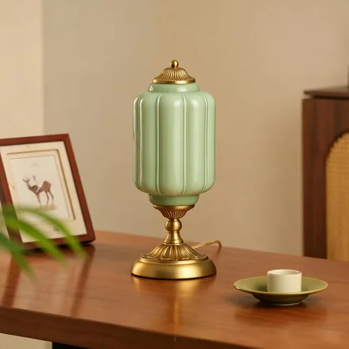 Vista 8 de Lámpara de mesa vintage de vidrio de leche, lámparas modernas de mediados de siglo regulables, elegante lámpara de noche Art Deco festoneada