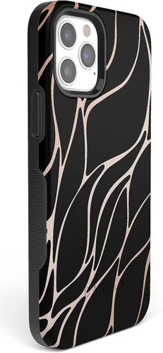 Vista 8 de Casely Funda para iPhone 12/12 Pro Funda de ondas metálicas negras y doradas con cobertura de 360 grados para tu teléfono, recortes precisos