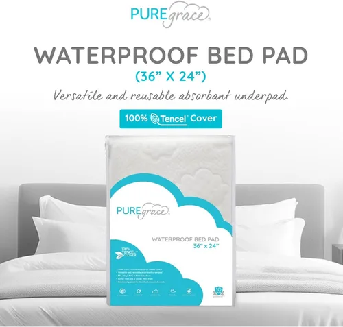 Vista 8 de PUREgrace Tencel - Cubrecolchón reutilizable e impermeable para incontinencia, transpirable, silencioso, sensible a la piel