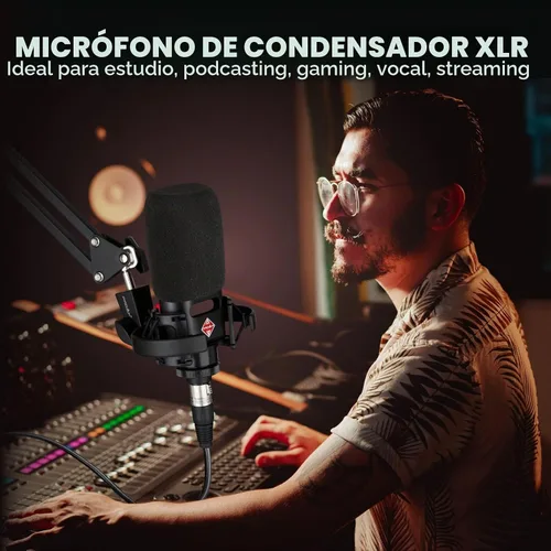 Vista 4 de XLR Micrófono de condensador cardioide XLR con diafragma grande de 0.98 pulgadas para computadora PC Metal Micrófono de estudio profesional